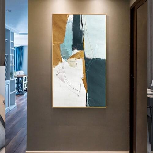 Modern Blue Poster Print Abstract Yellow Green Canvas Art Fashion Tableaux HD Wall Art for Living Room Big Size Entrance Picture