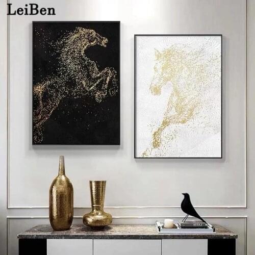 Modern Abstract Golden Horse Posters and Print Wall Art Canvas Paintings Wall Art Pictures for Living Room Cuadros Decoration