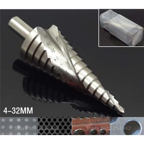 HSS 6542/M2 Triangle Shank 4-32MM Spiral Groove Broca Metal Step Cone Drill Bit Stainless Steel Hole Saw Cutter Wood Power Tool