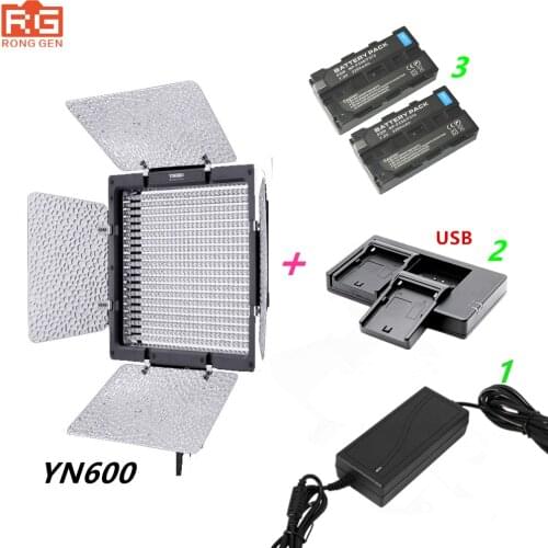 YONGNUO YN600 Yongnuo YN-600L 3200-5500k LED Video Light + AC Adapter + 2 * NP-F550 + USB Charger