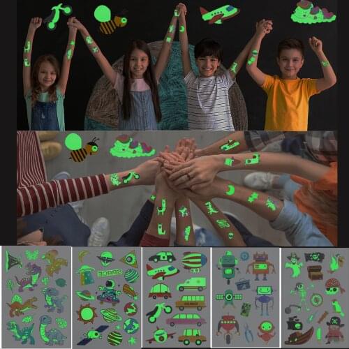 Luminous Tattoo Stickers Child Kid Temporary Tattoos Glow Paste Face Arm Leg for Children Body Art Unicorn Animals Sticker Toy