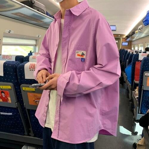 Loose Shirts Long Sleeve Label Pocket Mens Clothes Casual All-match Coat Thin Lapel Tops Bottoming Shirt Ovesize Spring Autumn