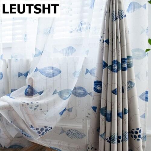 Green Cartoon Fish Tulle Curtains for Living Room Boy Kids Children Bedroom Curtain Sheer Windows Treatment Home Decoration
