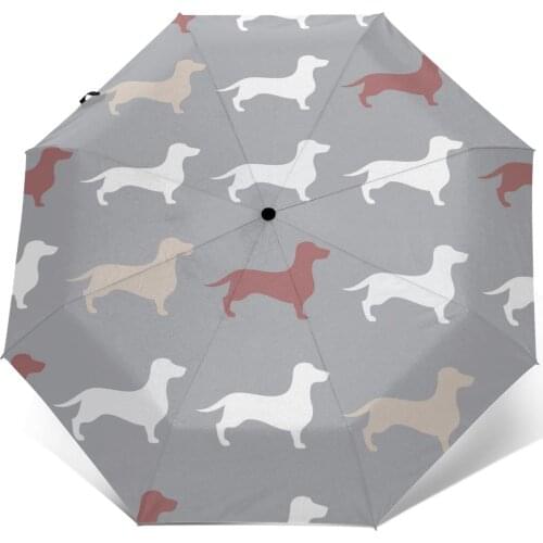 Wind Resistant Fully-Automatic Umbrella Dachshund Print Rain 3 Folding Parasol Travel Car Umbrella