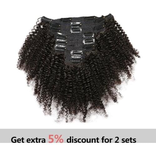 Virgo Mongolian Afro Kinky Curly Weave Remy Hair Clip In Human Hair Extensions Natural Color Full Head 8Pcs/Set 120G Ship Free