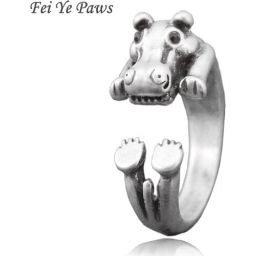 Fei Ye Paws Punk Retro Hippo Ring For Women Midi Finger Animal Wrap Ring Knuckles Wedding Rings Girls Men Boho Ring Party Gift