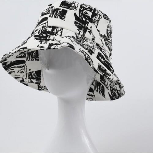 WomenS Bucket Hat Fashion Black And White Graffiti Women Fisherman Cap Travel Beach Hat Sunshade Women Bucket Cap Hip Hop Hats