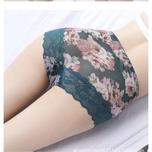 Women Floral Ultra thin Briefs Cotton Crotch Antibacterial Sexy Panties 3PCS/LOT Transparent Elastic Mid Waist Underwear