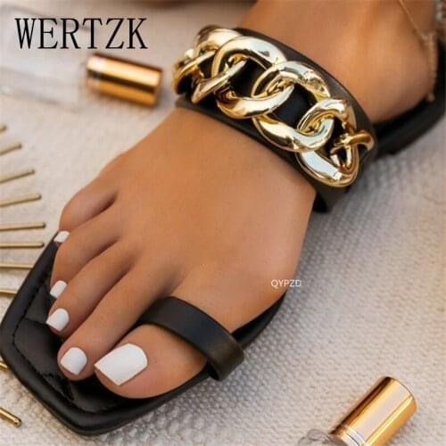 2021 New Womens Single-finger Simple Temperament, Flat-bottom Chain Outdoor All-match Sandals At Home And Leisure Ms Slippers