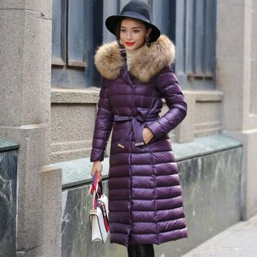 Real Fur Winter Down Jacket Women Hood Coat 2021 Brand New Big Raccoon Fur Collar Army Green Casual Long Slim Warm Women Parka