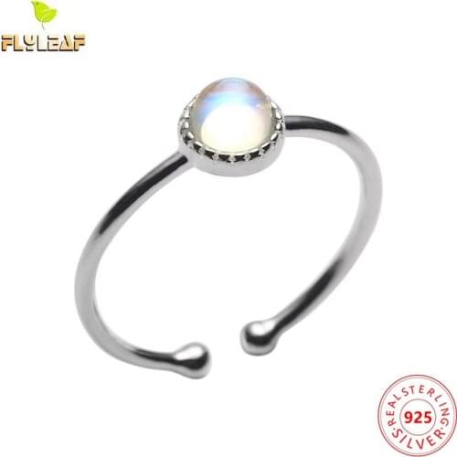 Moonstone 100% 925 Sterling Silver Rings For Women Open Ring Fashion Fine Jewelry Simple Small And Fresh Tail Ring Femal Gift