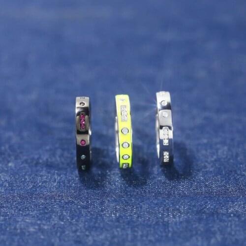 SLJELY Fashion Real 925 Sterling Silver Black Grey LOVE Morse Code Ring with Colorful Zirconia Stones Women Luxury Brand Jewelry