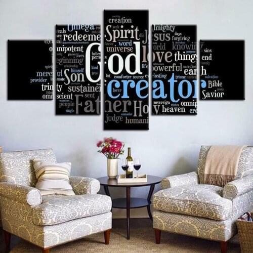 No Framed Canvas 5 Pcs Great God Words Christ Jesus Wall Art Posters Picture Painting Home Decor for Living Room Decoration