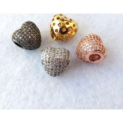 5 Pcs Heart Handmade Big Hole Hollow Micro Zirconia Pave Beads connector for DIY Bracelet Necklace Accessories Jewelry CT535