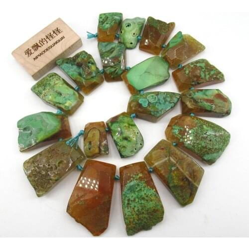 APDGG Green Agate Stone Faceted Slab Nuggets Irregular Coated Gems Slice Loose Beads 16" Strand Jewelry Making DIY