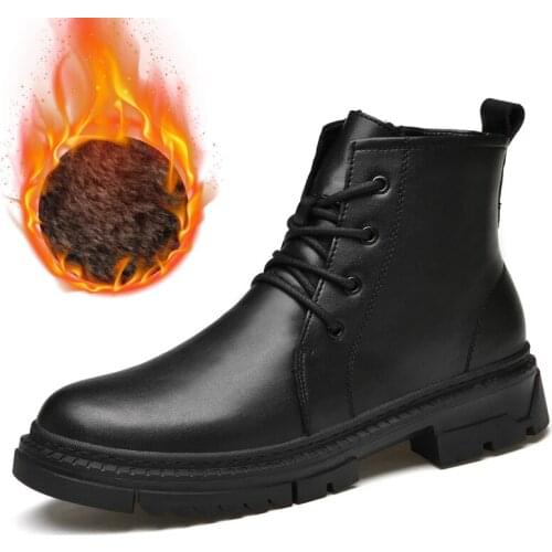 Fashion Mens Plus Velvet Boots Male Ankle Shoes Luxury Brand Genuine Leather Men Waterproof Boots Snow Boots Big Size 49