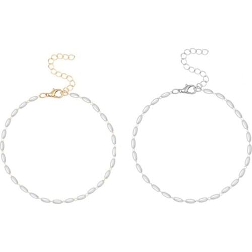 1 Piece Vintage Style Simple Imitation Pearl Chain Anklets Gold Color Pendants ank Chains For Women Beach Jewelry 22cm long