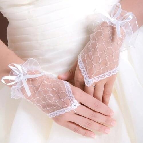 Black Red White Short Lace Gloves Women Party Fingerless Gloves Bridal Elegant Rhinestone White Lace Glove Wedding Accessories