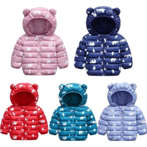 Bear Ears Boy Girl Jacket Kids Winter Outerwear Cotton Down Parkas Children Hooded Coat Toddler Snowsuit Clothing