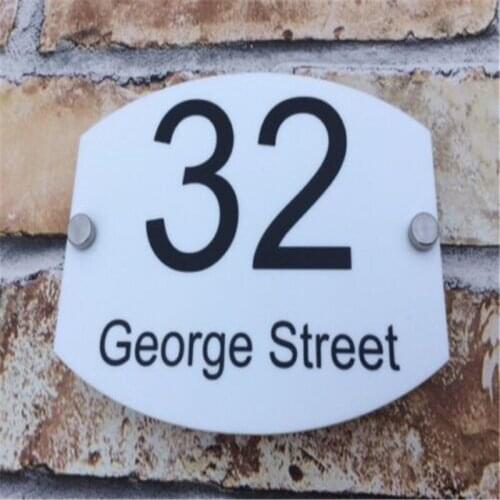 DIY House Number WHITE MODERN HOUSE SIGN PLAQUE DOOR NUMBER - ACRYLIC. 175mm x 135mm Personalised
