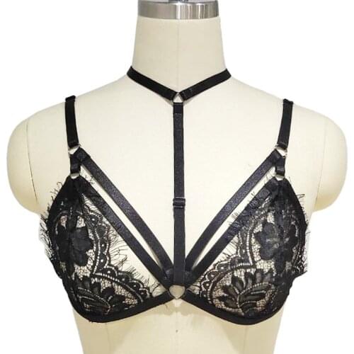 Women Sexy Lace Body Harness Cage Bra Pastel Goth Elasticity Adjustable Rave Top Cage Body Harness Belt Sexy Lingerie