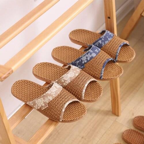 Breathable Straw Mat Shoes Woman Indoor Slippers Anti-Slip Comfortable Lovers Home Linen Slipper Female Male House Floor Slides