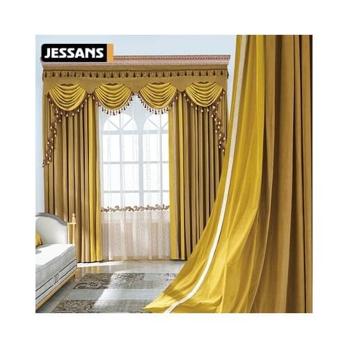 European High-end Solid Color Stitching Flannel Thickened Blackout Curtains for Living Room Bedroom Customization Valance