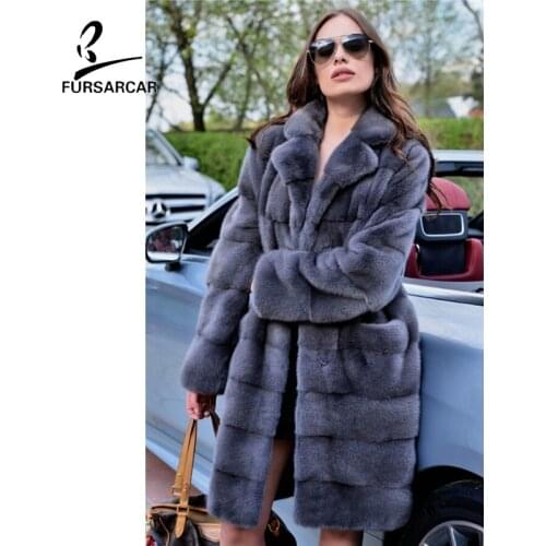 FURSARCAR 2021 High Quality Real Mink Fur Winter Coat Women Long Trench Thicken Warm Nature Fur Casual Style Female Wrap Coats