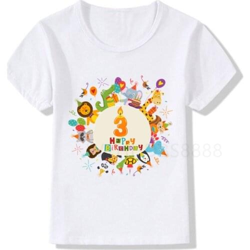 Kids Cartoon Animals Party Birthday Number Name Print T Shirt Children Animal Birthday T-shirts Boy&Girl Funny Gift Tshirt