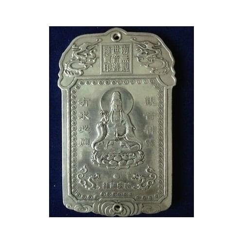 Exquisite Chinese Tibet silver dragon statue thangka Guan yin plate