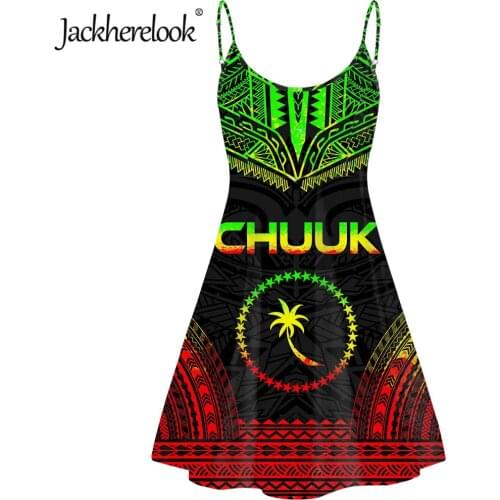 Jackherelook Polynesian Traditional Tribal Hawaiian Hibiscus Print Mini Party Dresses Sleeveless Chuuk Style Beach Dresses 2021