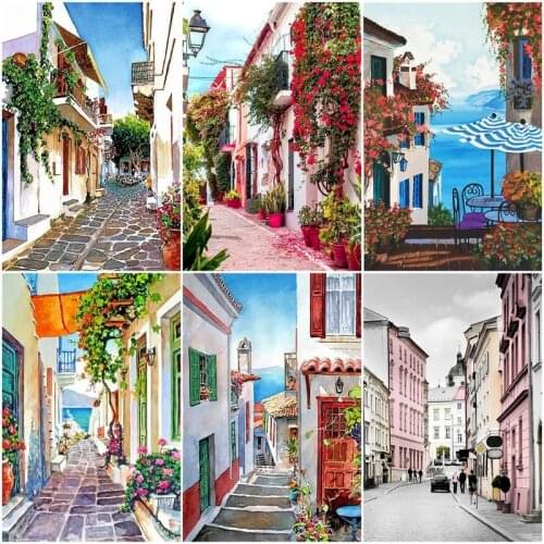 GATYZTORY Painting By Number Scenery Hand Painted Paintings Flower House Drawing On Canvas Gift DIY Pictures By Numbers Kits Hom