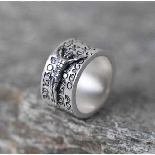 FNJ 990 Silver Punk Jesus Rings Original 100% S990 Solid Prue Thai Silver Ring for Women Men Jewelry Vintage
