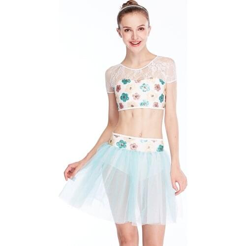 Lace Ballet Dance Wear For Women Ballet Dance Skirt Set Sequins Ballerina Costume Adult Gymnastics Clothes Ballet Crop TopJL1397