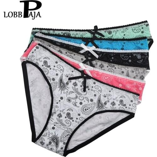 LOBBPAJA Lot 6 PCS Women Underwear Panties Cotton Sexy Bikini Briefs Paisley Pattern Soft Ladies Knickers Lingerie M L XL #176