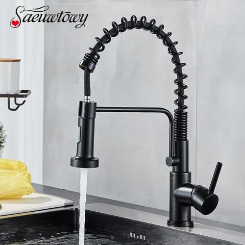 Matte Black Kitchen Faucet Pull Out Spray/Stream Mode Hot Cold Water Mixer Tap 360 Rotate Deck Mount Crane For Sink