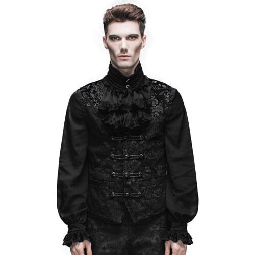 Steampunk Gothic Mens Winter Sleeveless Jacket Black Color Tripe-breasted Vest Men Prited Warm Waistcoat For Men Vests