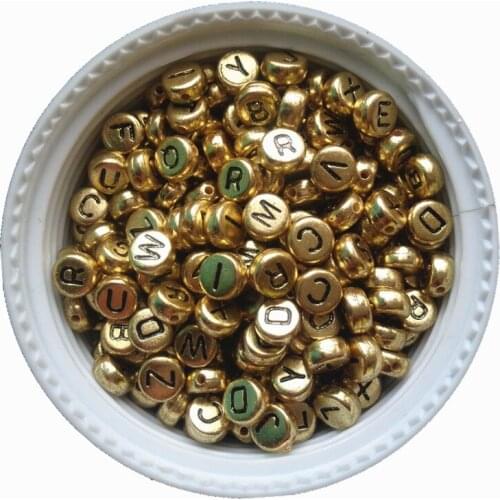Newest Mixed 3600PCS/Lot 4*7MM Gold Color Acrylic Plastic Coin Letter Beads Flat Round Shape Kint Jewelry Bracelet Spacer Beads
