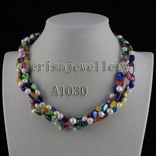 New Free Shipping A1030# AA Size 6-7MM Length 80inch Mixes Color Shell White Color Fresh Water Pearls Long Necklace