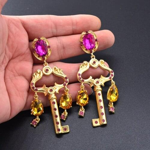 New European Vintage Baroque Women big jewelry rose red key shape Earrings Exaggerated Court Style Party Show Jewelry Earrings