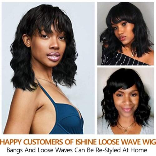 Silk Base Wigs Short Human Hair Wigs Loose Wave Bob Wig With Bangs Silk Top Headspin Pre Plucked Short Wig Remy Bleached Knots