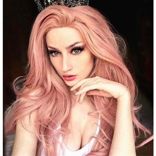 Wigs for Women Long Wavy Hair Natural Pink Synthetic Wigs Daily Use Cosplay High Temperature Fiber Wigs