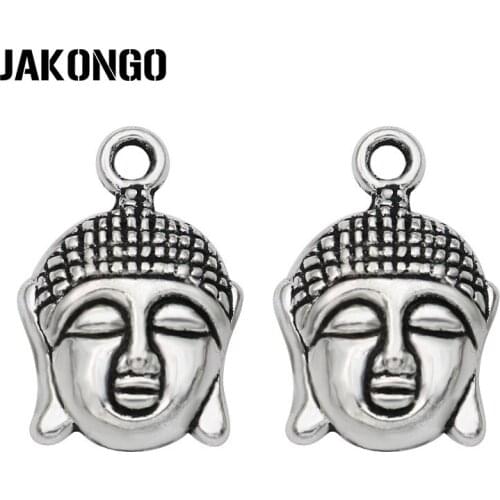 JAKONGO Antique Silver Plated Buddha Charms Pendants for Jewelry Making Bracelet Accessories DIY Craft 22x15mm 10pcs/lot