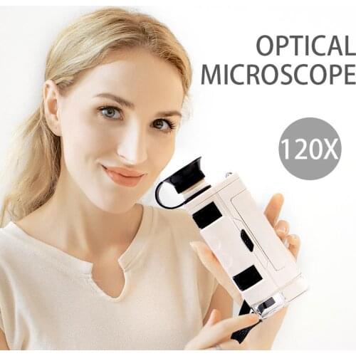 Portable Pocket Microscope 80X-120X High Definition Magnifier Scientific Experiment Exploration Microscope with LED Illuminated