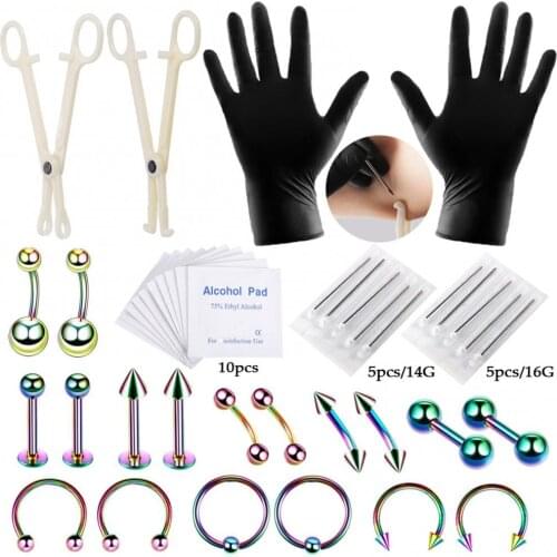 Professional Piercing Navel Tool Kit Stainless Steel Belly Ring Tongue Tragus Nipple Lip Eyebrow Nose Body Jewelry