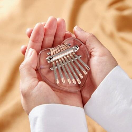 Crystal 8 Keys Kalimba Love heart shape Thumb Piano Mini Transparent Kalimba with Tuner Storage Portable Thumb Piano ornament