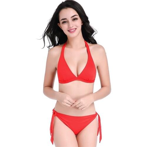 Push Up Sexy Bikini 2021 Solid Swinsuit Swimwear Women Low Waist Bathing Suit Bikinis Set Red Beachwear Brazilian Biqiuni 2XL