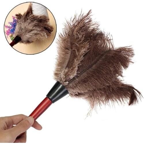 Feather Duster Brush Ostrich Natural Wood Handle Anti-static Furniturer Tool Household Cleaner Car Dust Cleaning 40cm