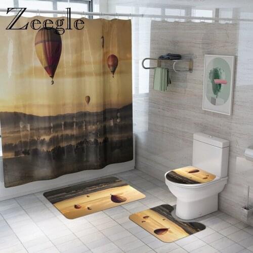Zeegle Bathroom Mat Waterproof Shower Curtain Anti-slip Bathroom Carpet Absorbent Toilet Cover Mat Washable Bathroom Rug Set