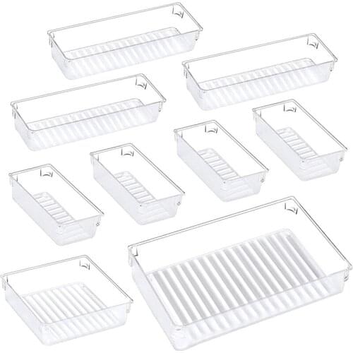 Desk Drawer Organiser Trays, 4-Size Drawer Dividers Versatile Storage Boxes Vanity Trays Makeup Organizers For Office